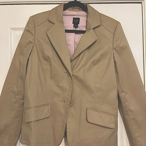 Gap Womens Khaki Cotton Lined Blazer Jacket Two Button Long Sleeve